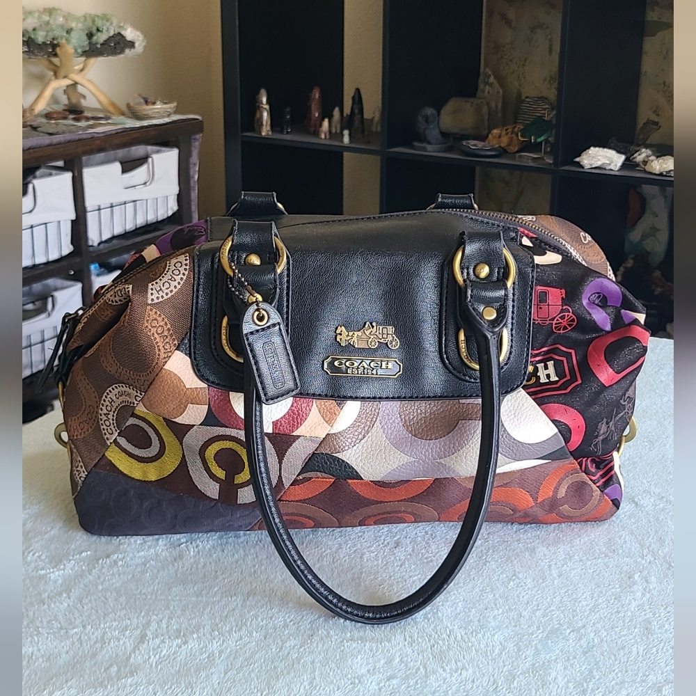 Coach Multicolor Signature Patchwork Satchel - Black Trim